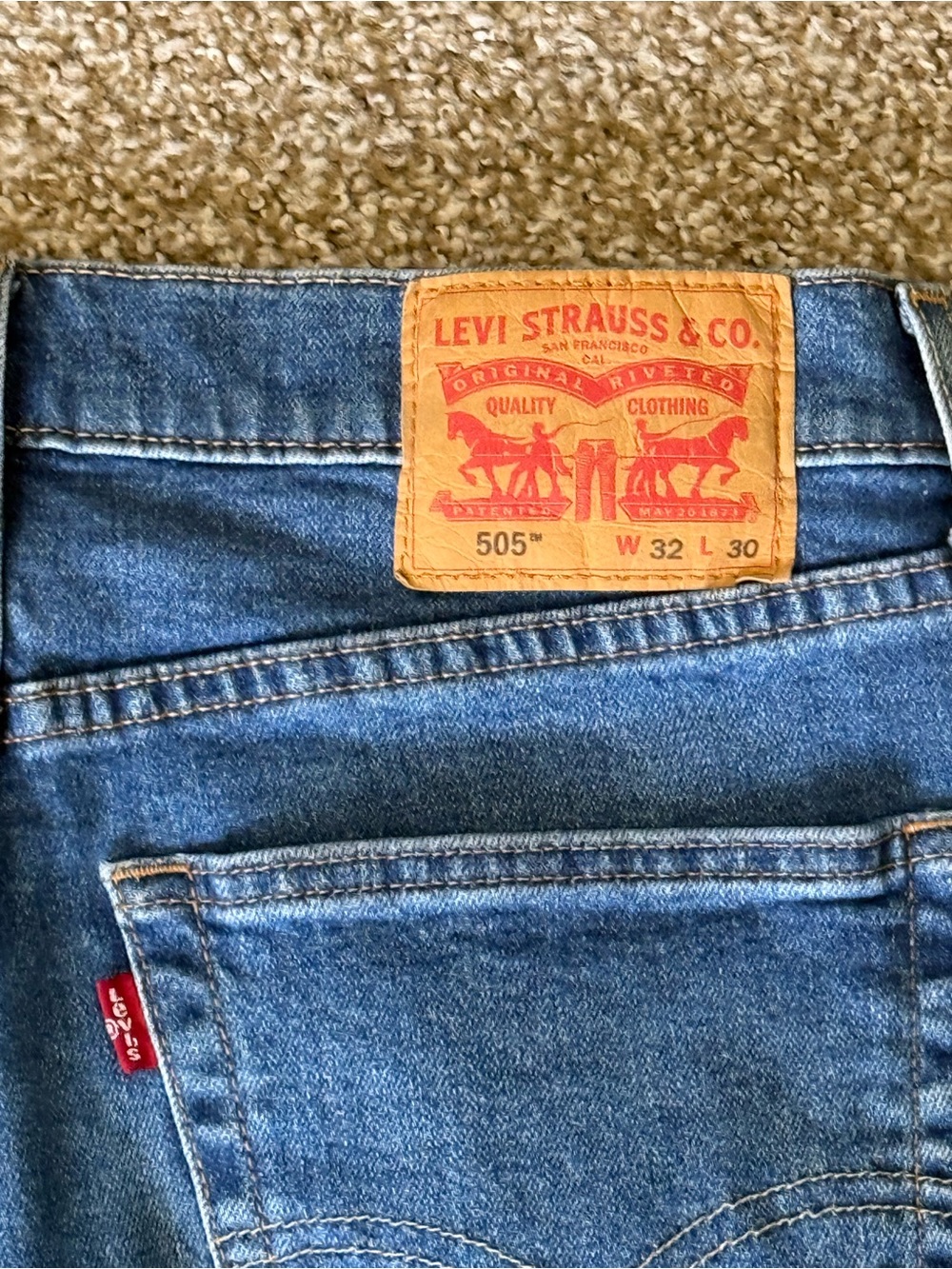 Levi's 505 slim stretch  Straight Jeans - Blue with Tan Patch 32